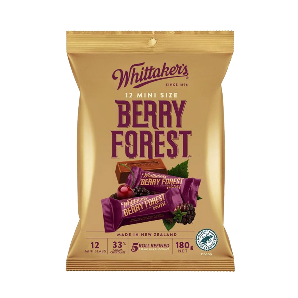 紐西蘭Whittaker's-莓果夾餡牛奶巧克力-磚形分享包(180g)
