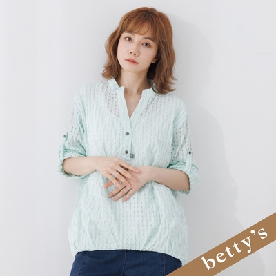 betty’s貝蒂思 洞洞格子立領長袖上衣(淺綠色)