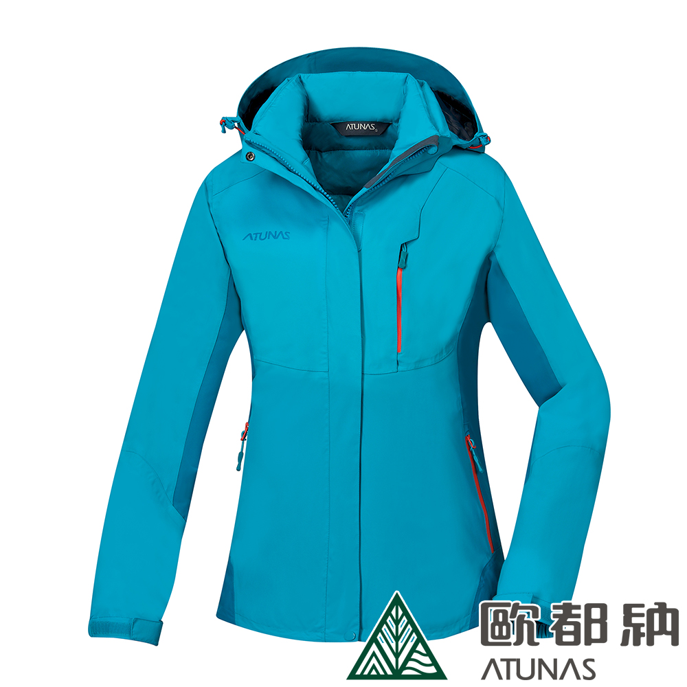 【ATUNAS 歐都納】女款防水科技保暖纖維二件式外套 A-G1655W 冰藍/藍