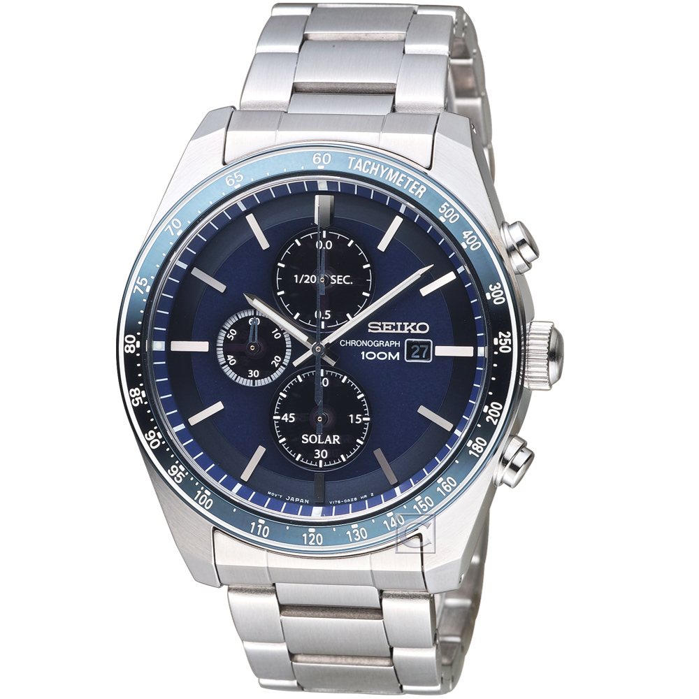 SEIKO 精工 潮流時尚太陽能計時腕錶(SSC727P1)-藍