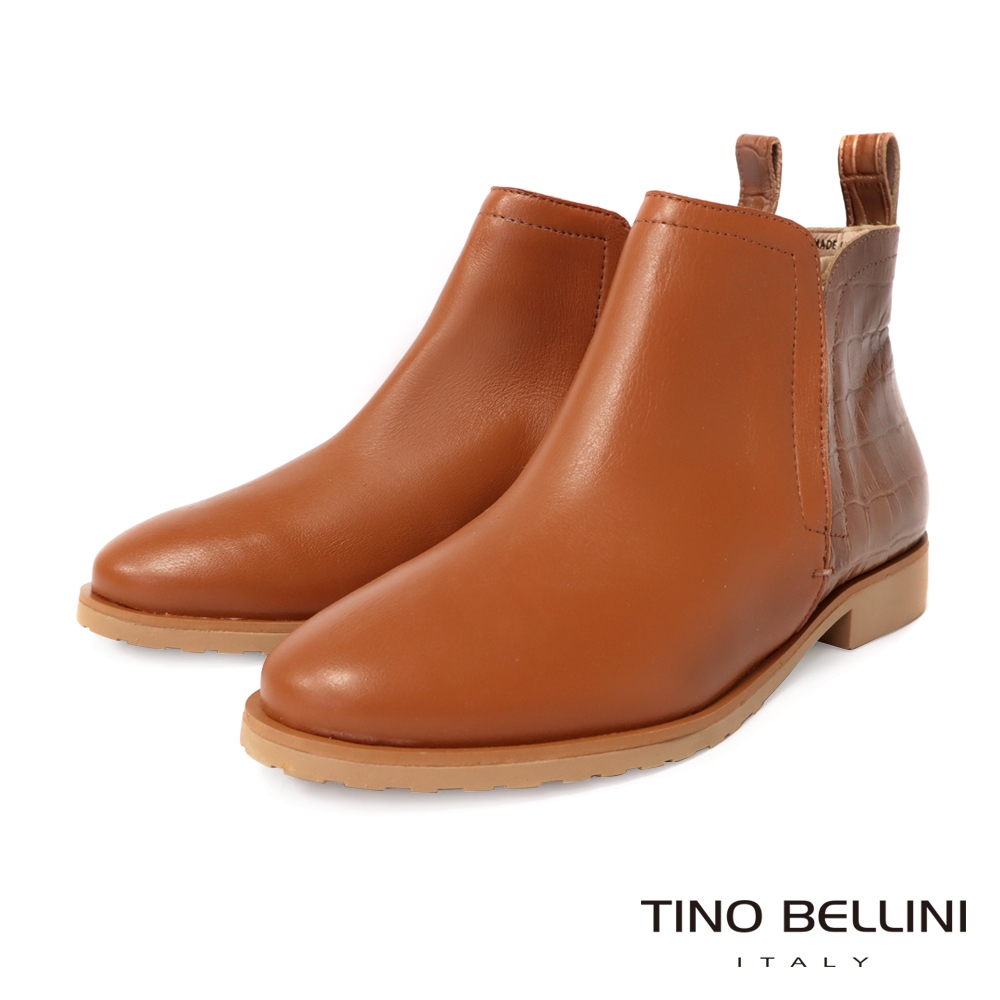 Tino Bellini 巴西進口皮紋拼接切爾西短靴FWMV016-9(焦糖)