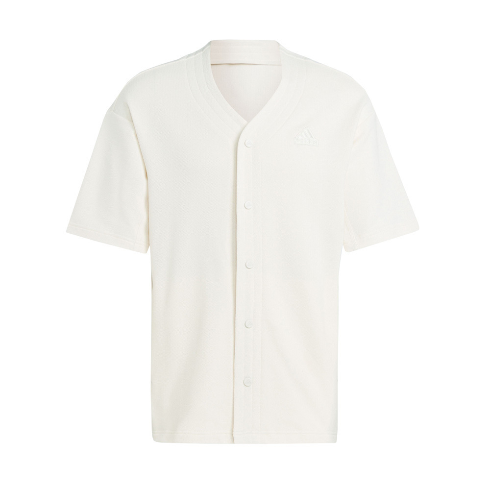 Adidas M LNG Cover Q2 IN1734 男 短袖 襯衫 休閒 復古 棒球風 V領 棉質 米白