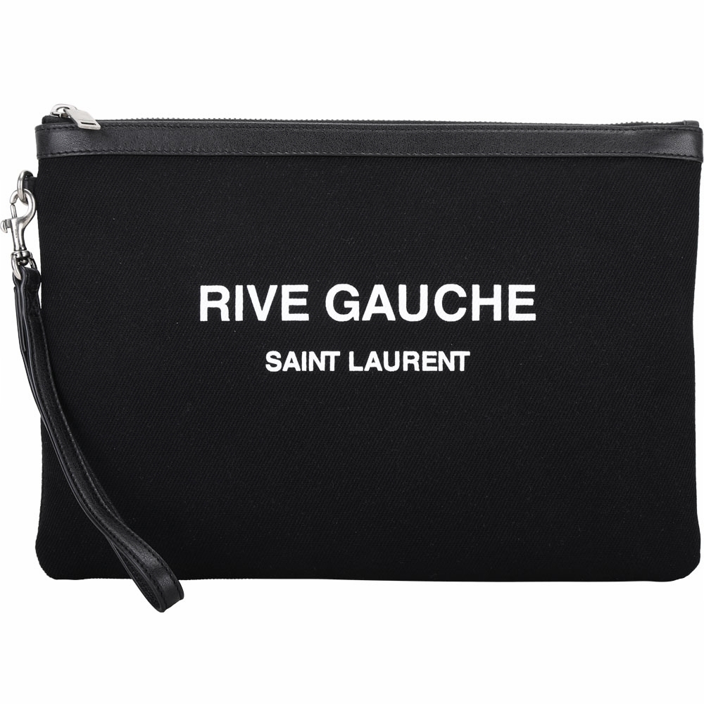 YSL Saint Laurent Rive Gauche 字母帆布大型手拿包(黑色)