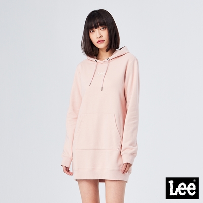 Lee 女款 長版小Logo連帽大學T/厚T 粉