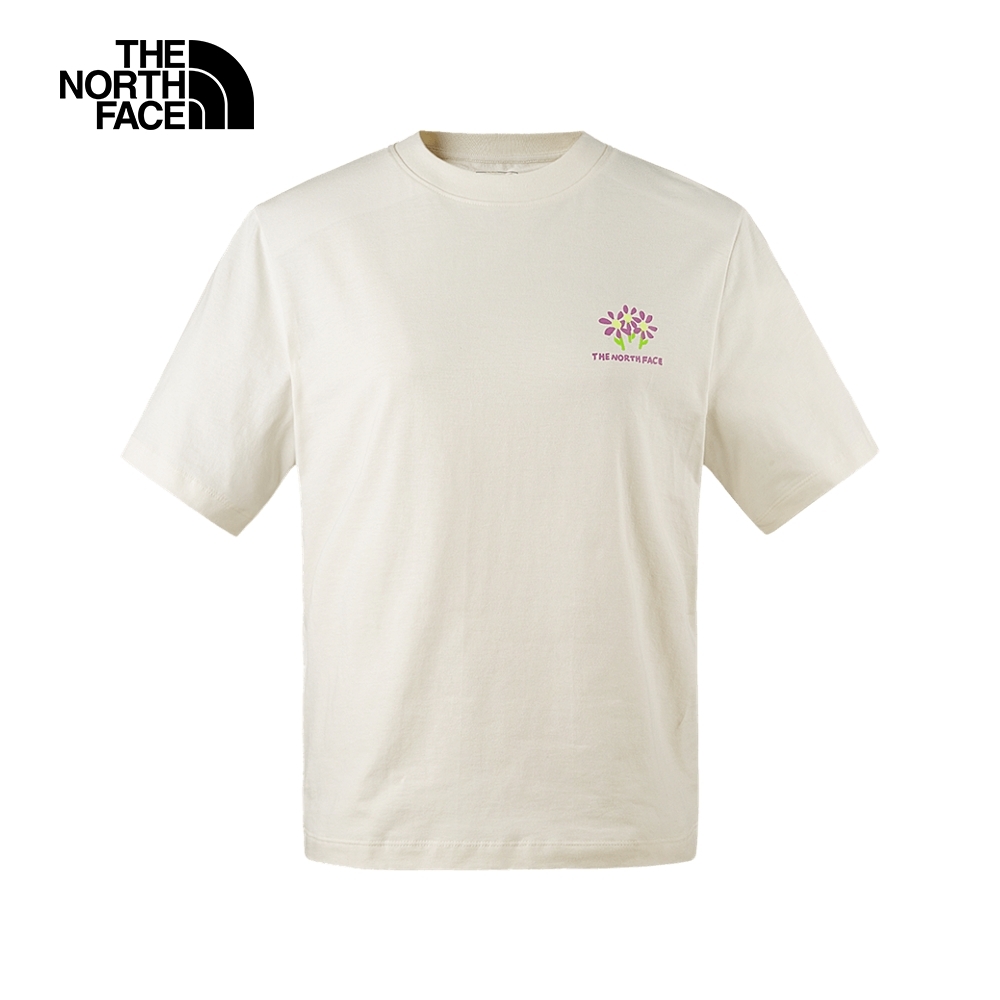【The North Face 官方旗艦】北面女款米白色純棉自然花卉印花短袖T恤｜88G1QLI