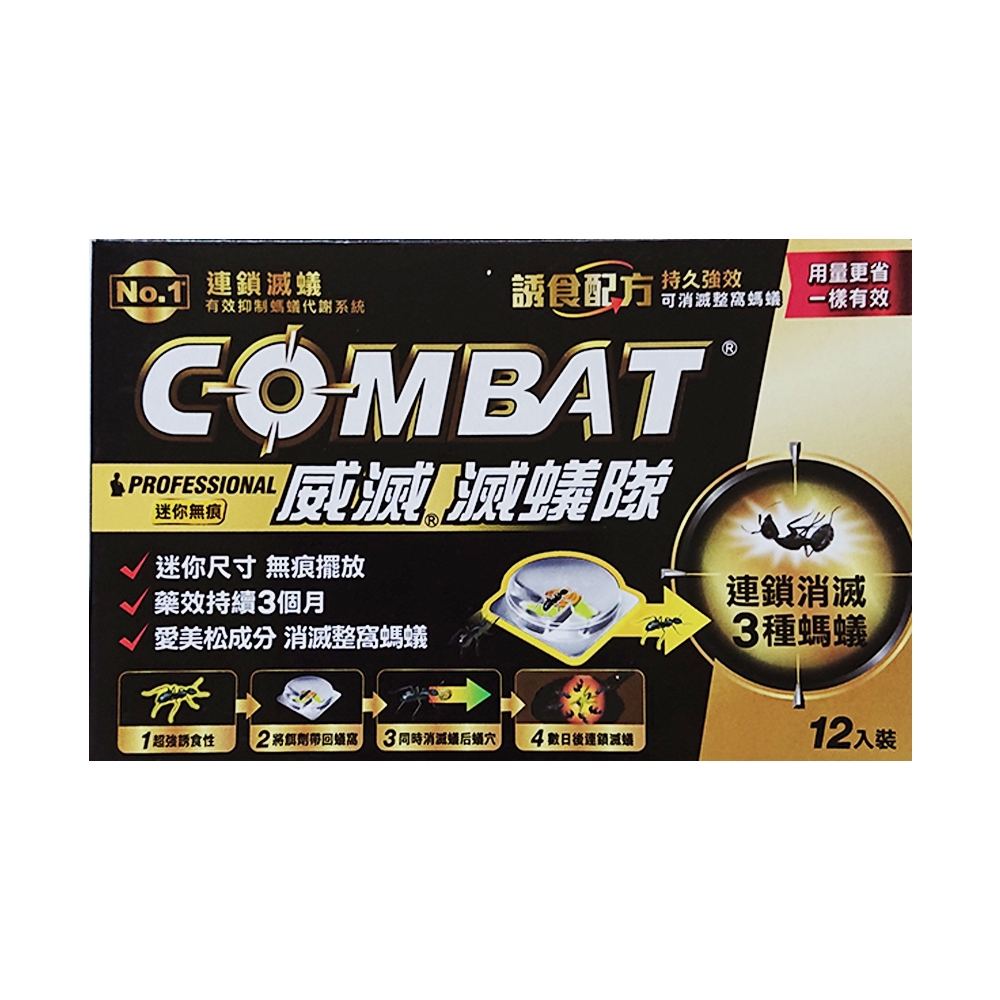 威滅COMBAT【單盒】滅蟻隊 連鎖滅蟻12入裝 迷你無痕 螞蟻屋(超強誘食配方 有效消滅蟻后及蟻穴)