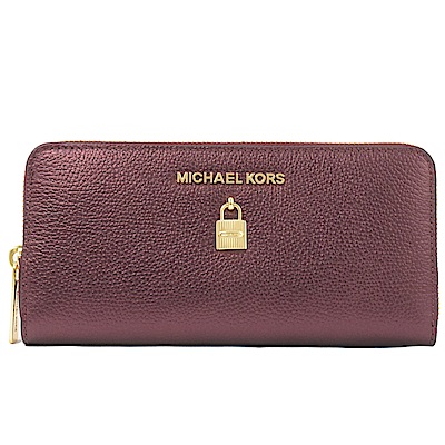 MICHAEL KORS Giftables金屬光澤牛皮ㄇ字拉鍊長夾(紫紅)