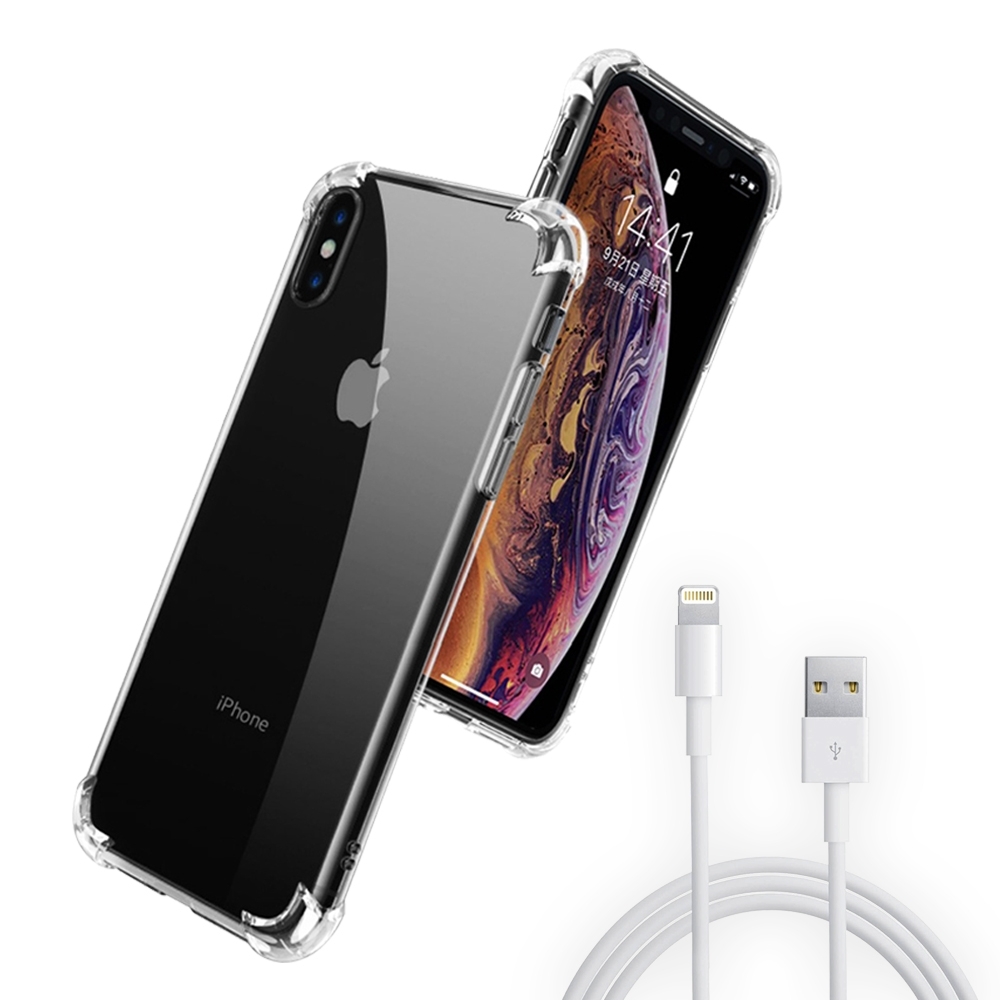 [買手機殼送充電線] iPhone X XS 透明 四角防摔 氣囊 手機殼 防摔殼 (iPhoneX手機殼 iPhoneXS手機殼 )