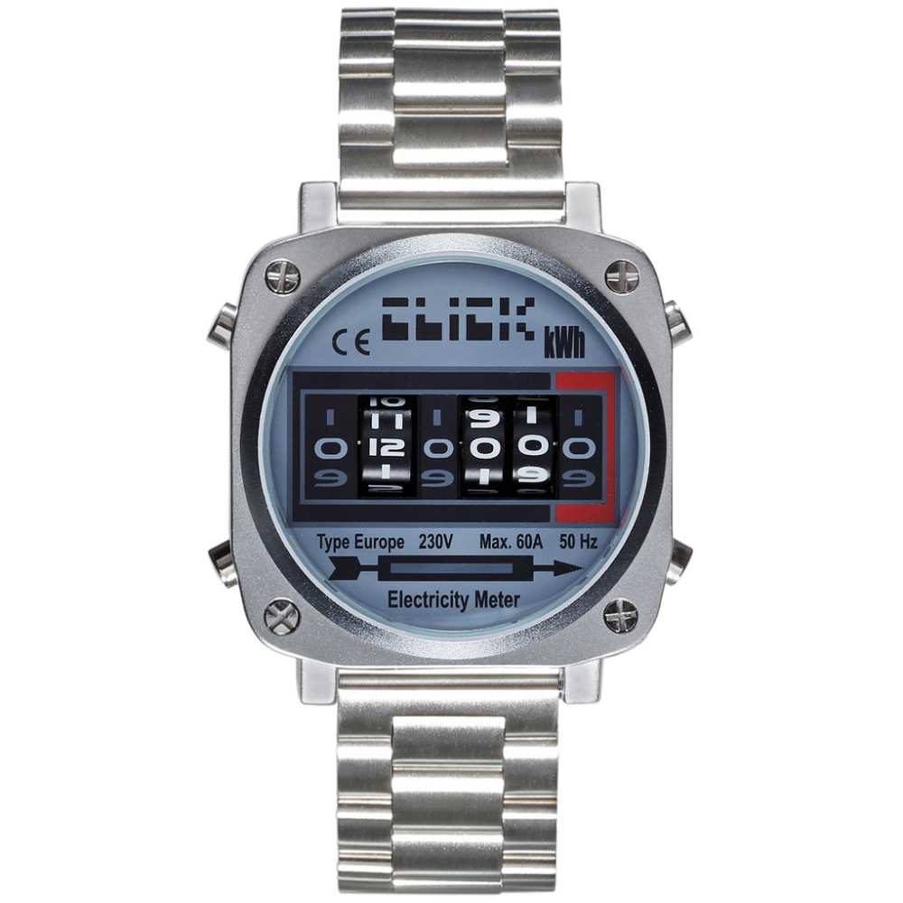 CLICK 復古電度錶-銀面銀鋼帶/44mm