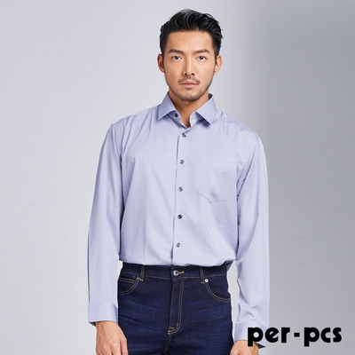per-pcs 低調沉穩質感長袖合身襯衫_灰藍(718456)