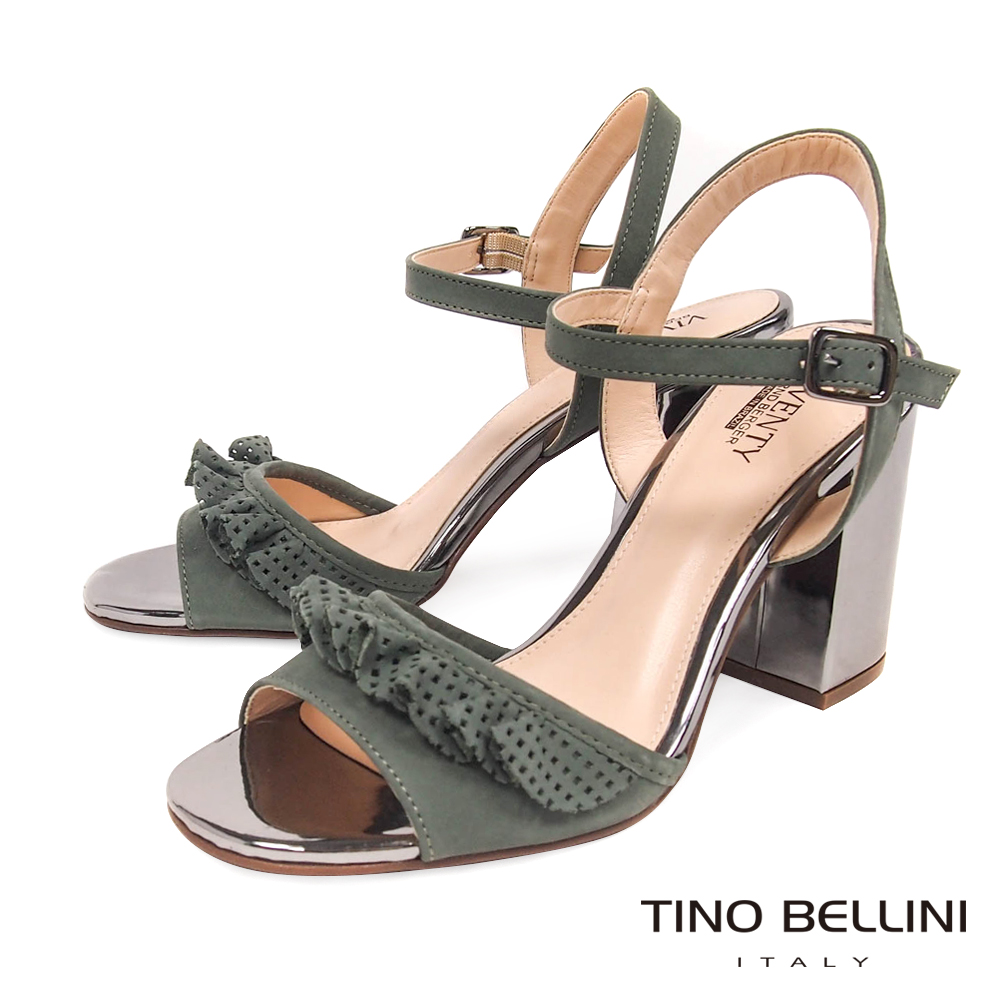 Tino Bellini 巴西進口百摺牛皮緞帶高跟涼鞋 _ 綠 product image 1