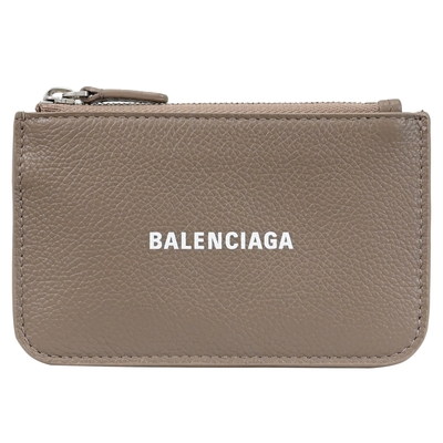 BALENCIAGA 巴黎世家 經典英字LOGO小牛皮鑰匙零錢包(大象灰)