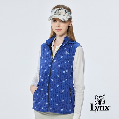 【Lynx Golf】女款防風防潑水風衣布材質Lynx字樣愛心印花無袖背心-深藍色