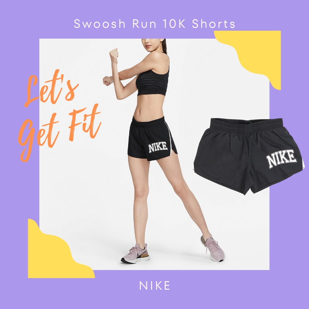 Nike 運動短褲 Swoosh Run 10K 女款 黑 白 吸濕 快乾 有內裡 LOGO 跑步 開岔 DQ6361-010