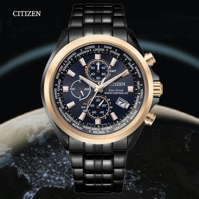 CITIZEN 星辰 GENTS 亞洲限定款 光動能電波對時 計時潮男腕錶-44mm AT8206-81L 防水100米