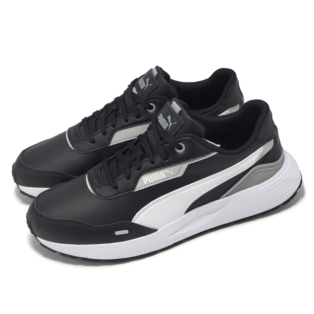 Puma 休閒鞋 Runtamed Plus L 男鞋 黑 白 皮革 支撐 緩衝 運動鞋 39537101