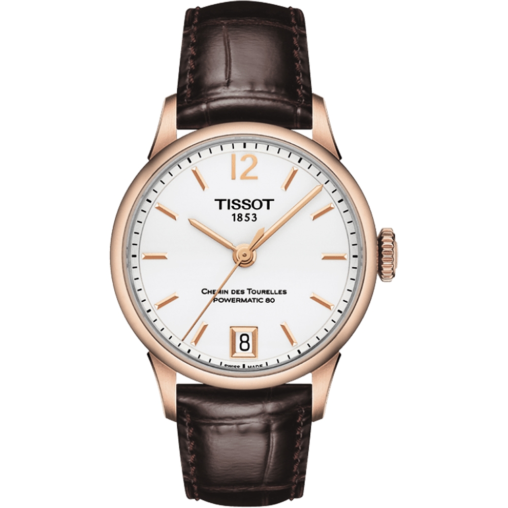 TISSOT 天梭 官方授權 杜魯爾系列機械動力80女錶-白x玫瑰金框/32mm T0992073603700