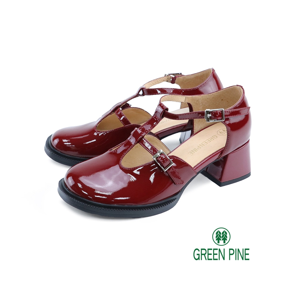 GREENPINE漆皮瑪莉珍粗跟鞋紅色(00182381)