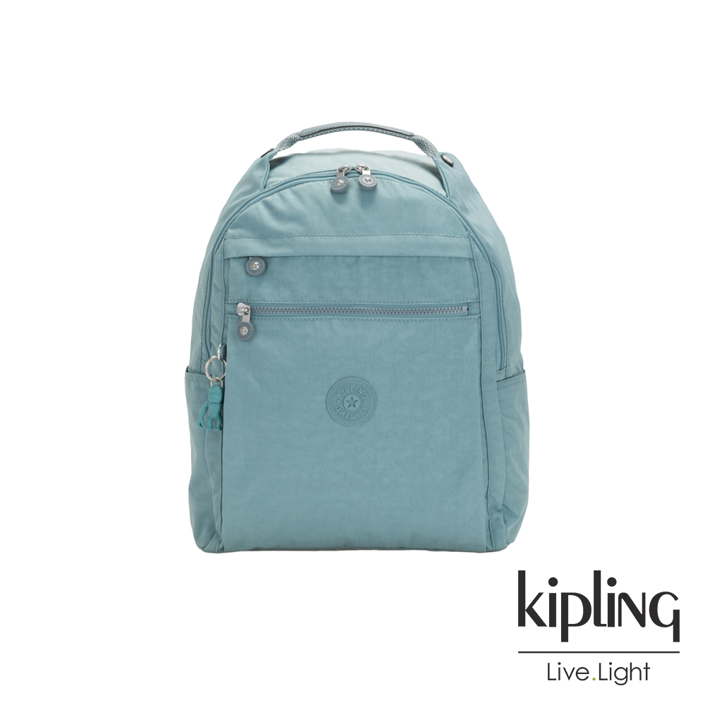 Kipling 冰霜綠多袋實用後背包-MICAH