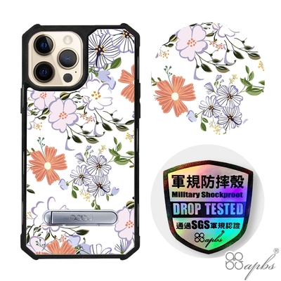 apbs iPhone 13 Pro Max / 13 Pro / 13 專利軍規防摔立架手機殼-芬芳花卉(黑殼)