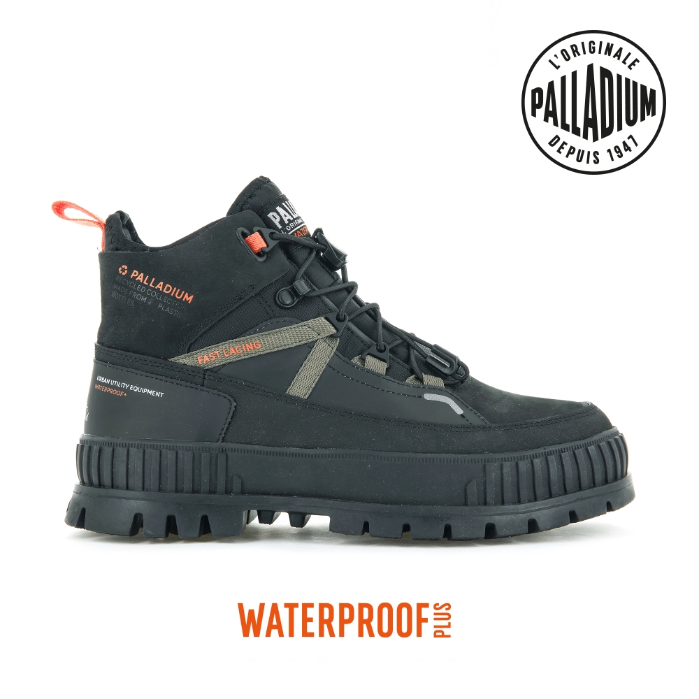 PALLADIUM PALLASHOCK TRAVEL WP+快穿厚底巧克力橘標防水靴-中性-曜石黑