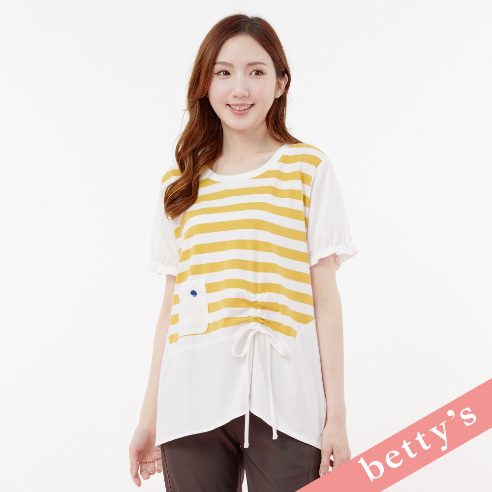 betty’s貝蒂思　條紋拼接造型抽繩長版T-shirt(黃色)