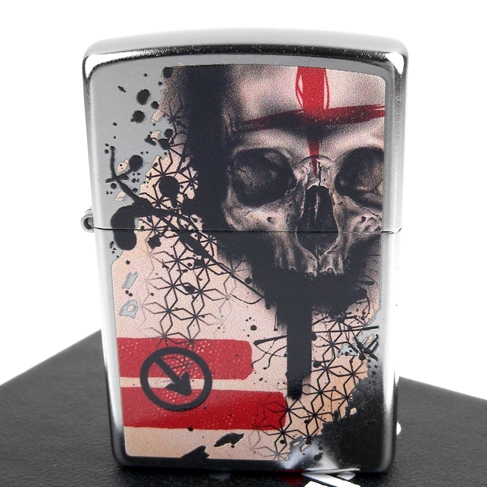 ZIPPO 美系~Trash Polka Tattoo Skull-中歐紅黑寫實圖案