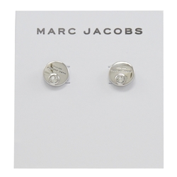 MARC JACOBS 金屬logo圓牌水鑽裝飾耳針式耳環(銀)