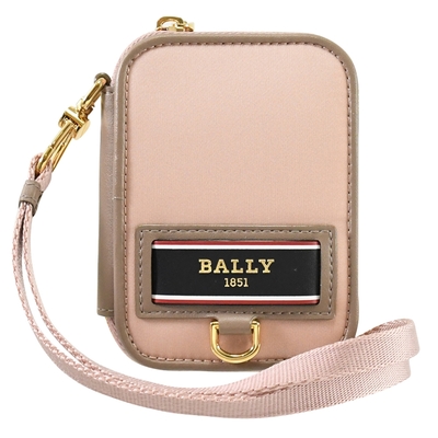 BALLY EFY 燙金LOGO輕量尼龍頸掛式風琴夾卡片零錢包(粉/卡其)