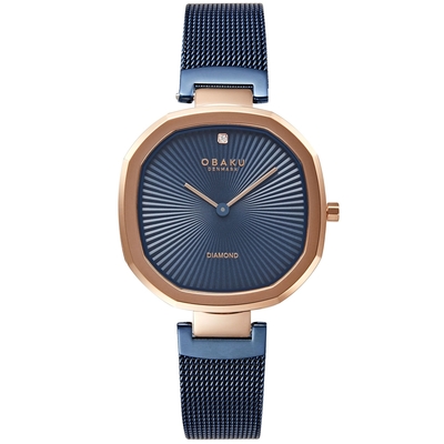 OBAKU 八角哲學淑女晶鑽腕錶-玫瑰金X藍-V277LXVLML-33mm