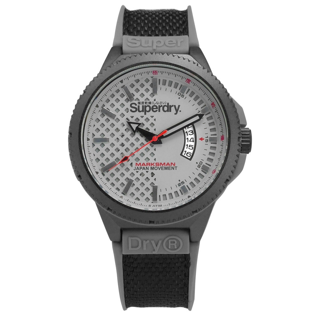 Superdry 極度乾燥 復古 軍事風潮 日本機芯 尼龍矽膠手錶-灰x黑/45mm