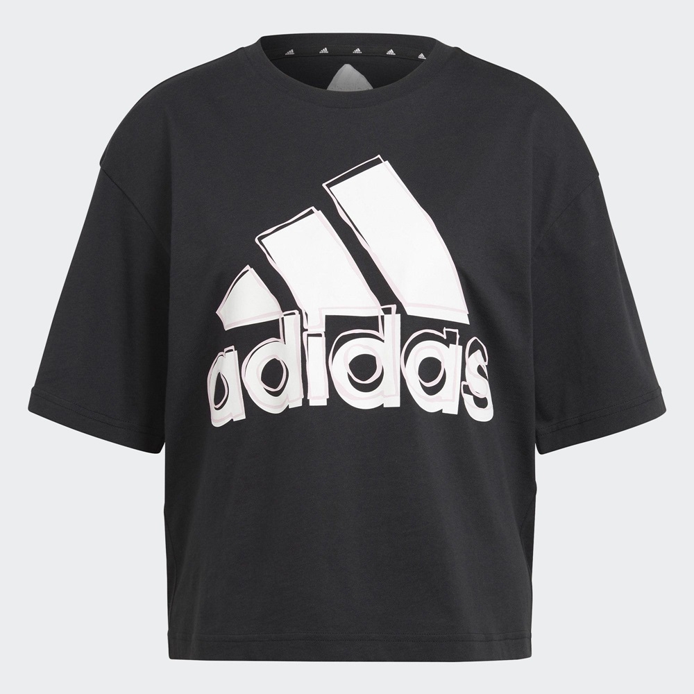 adidas 上衣 女款 短袖上衣 運動 寬鬆 短版 亞規 W BIG LOGO T SS 黑 HB5101