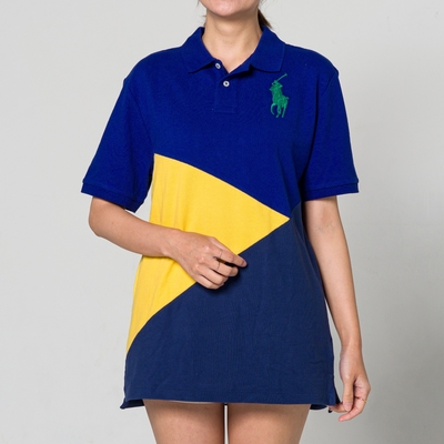 Ralph Lauren 大馬logo靛黃藍三色短袖Polo衫(XL)