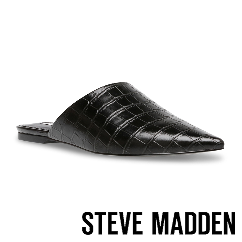 STEVE MADDEN-TIFF 皮紋尖頭平底拖鞋-黑色