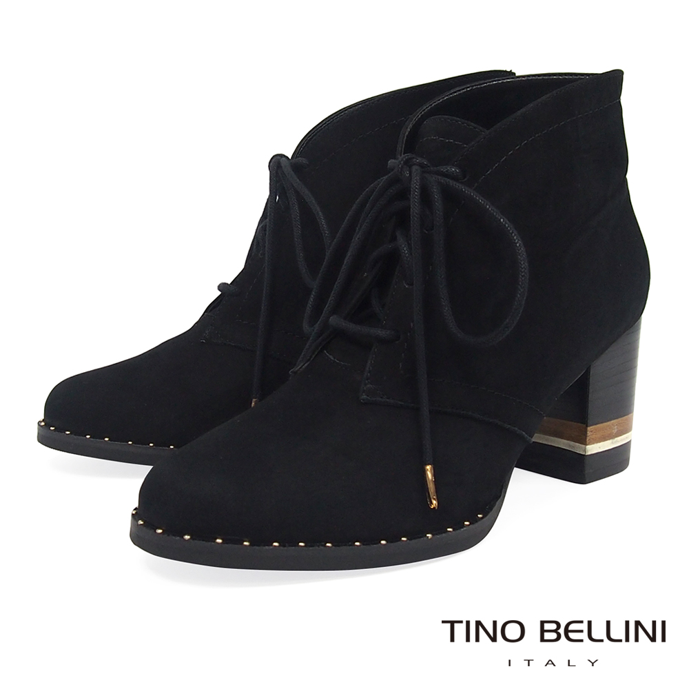 Tino Bellini 巴西進口斜口金屬綁帶高跟短靴 _ 黑
