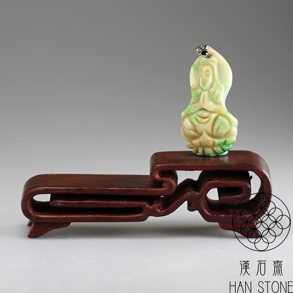 漢石齋】天然A貨皇家綠種翡翠小觀音玉佩吊墜(35*18*8mm) | 漢石齋