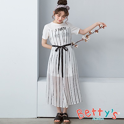 betty’s貝蒂思　率性印字拼接條紋洋裝(白色)