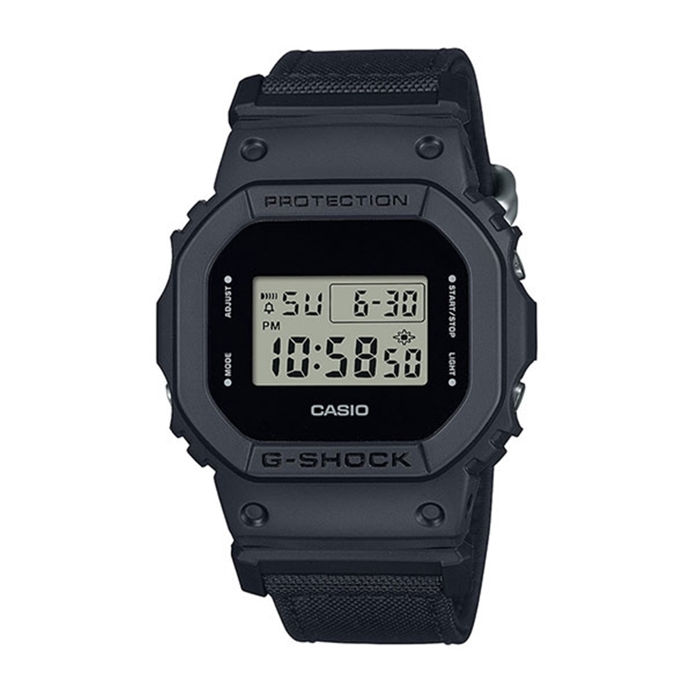 CASIO 卡西歐 G-SHOCK 百搭酷黑 街頭潮流 Cordura尼龍錶帶 經典方型 DW-5600BCE-1_42.8mm