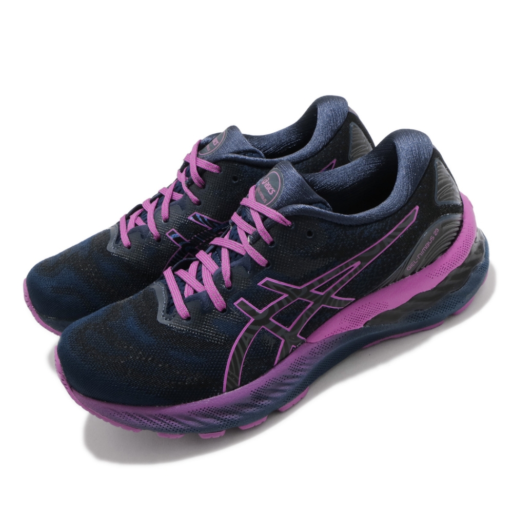 Asics 慢跑鞋 Gel-Nimbus 23 運動 女鞋 亞瑟士 反光 高緩衝 避震 亞瑟膠 藍 紫 1012A881400