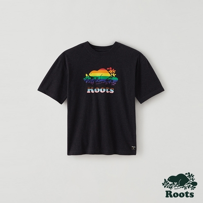 Roots 中性- 愛最大加拿大日系列 彩虹海狸短袖T恤-黑色