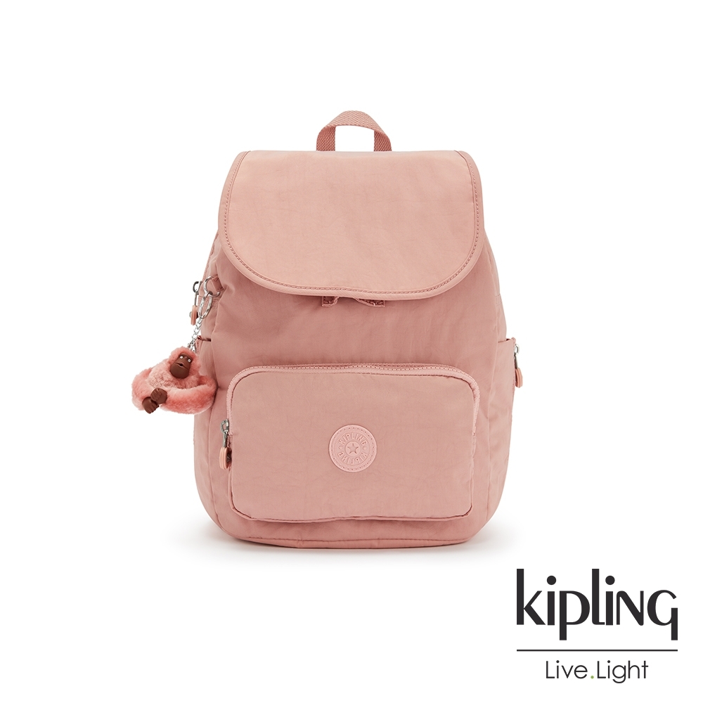 Kipling 玫瑰石英粉翻蓋拉鍊後背包-SMALL BACKPACK