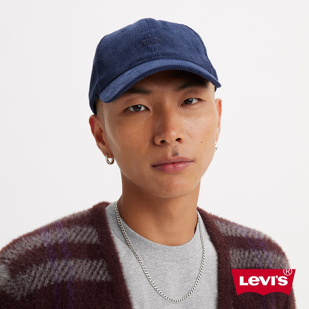 Levis 男女同款 可調式皮環燈心絨棒球帽 / 經典刺繡Logo 丹寧藍