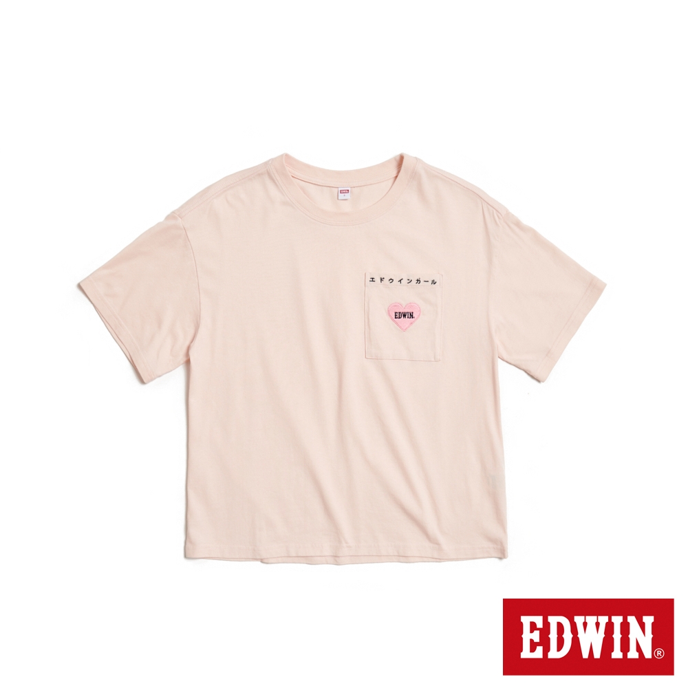 EDWIN TY2K愛心寬短版短袖T恤-女-淡粉紅