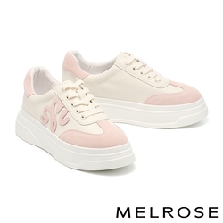 休閒鞋 MELROSE 美樂斯 質感俏皮 LOGO牛皮綁帶厚底休閒鞋－粉