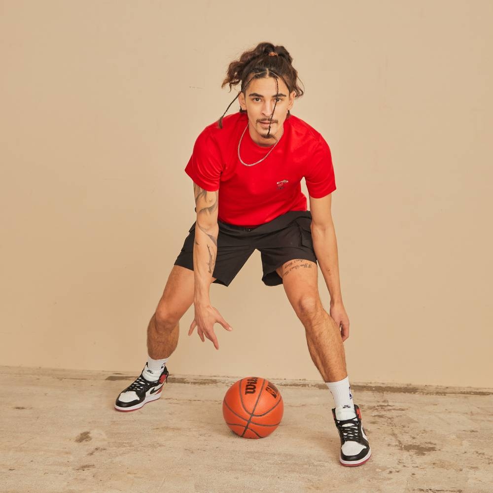 NBA 基本版 籃球圖案 短袖上衣 熱火隊-紅色-3425102242