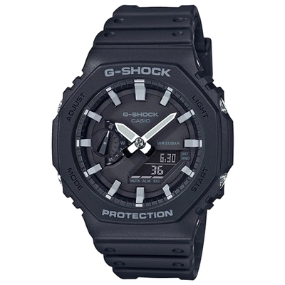 G-SHOCK 經典八角造型個性亮眼雙顯休閒錶-黑(GA-2100-1A)/45.4mm