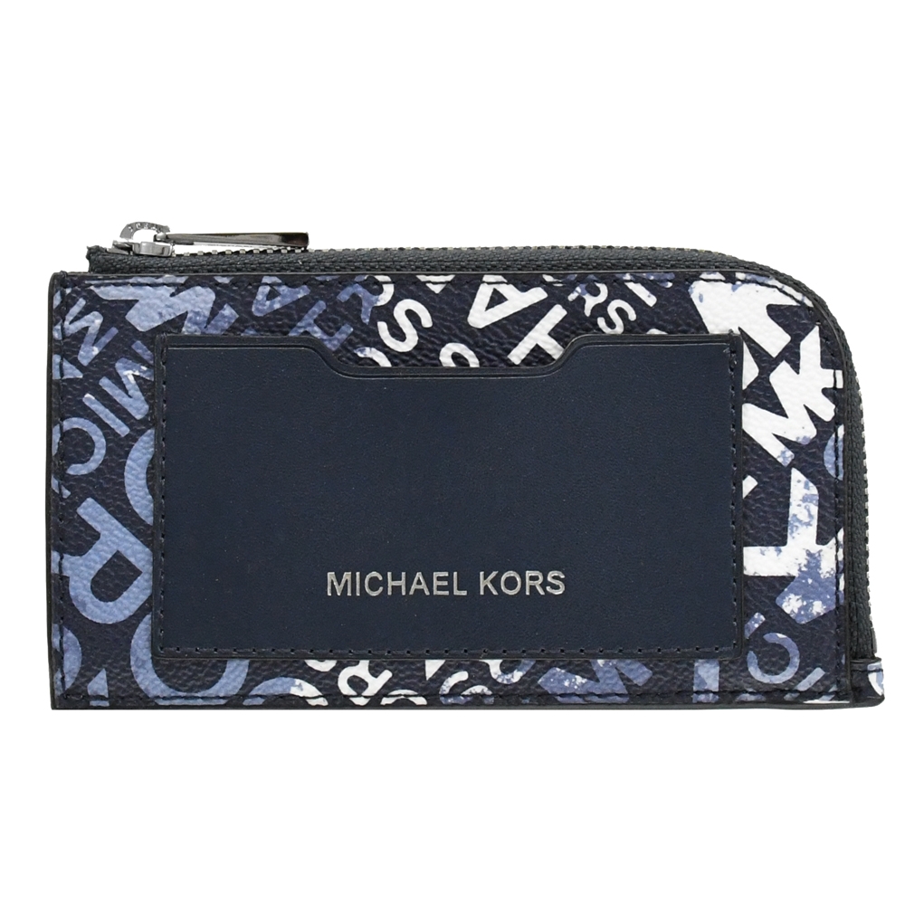 MICHAEL KORS COOPER 新版MK印花L型拉鍊零錢包(深藍)