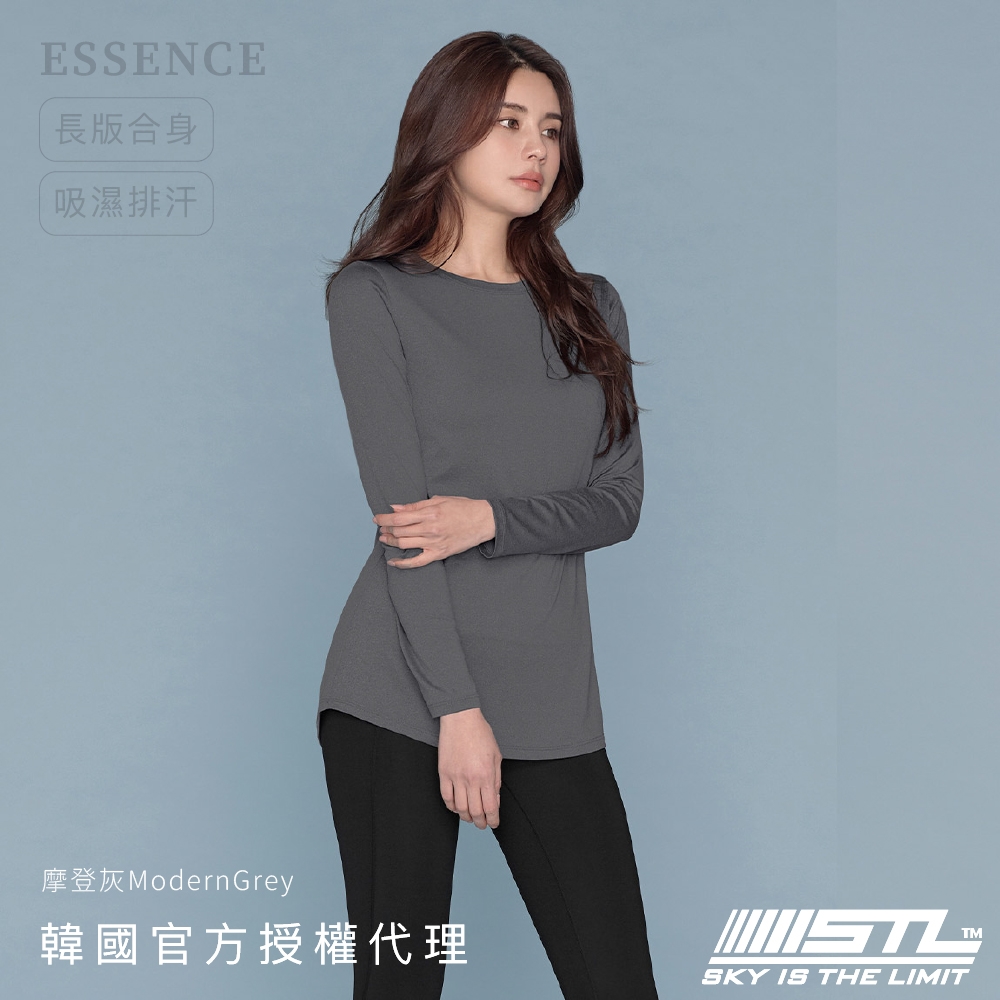 STL yoga ESSENCE LS 韓國瑜珈 本質合身 運動機能 長袖上衣 長版蓋臀 摩登灰ModernGrey