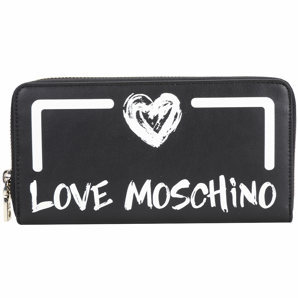 LOVE MOSCHINO 塗鴉字母拉鍊長夾(黑色)