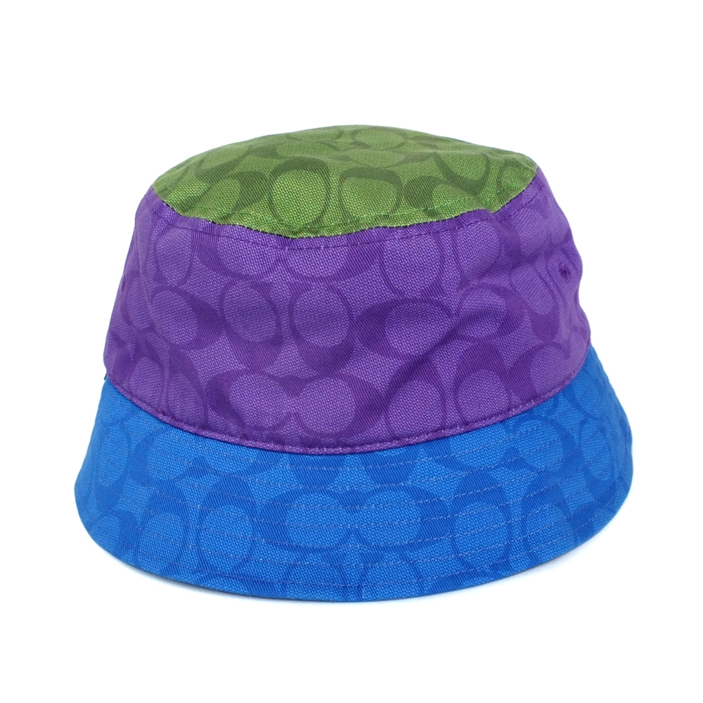 COACH綠紫藍拼色C Logo純棉漁夫帽